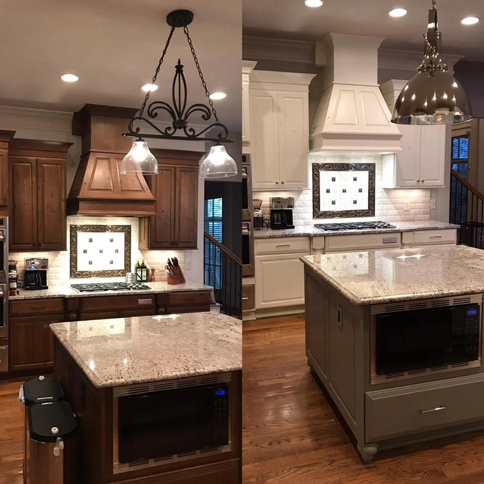 Painted kitchen cabinets, traditional to white