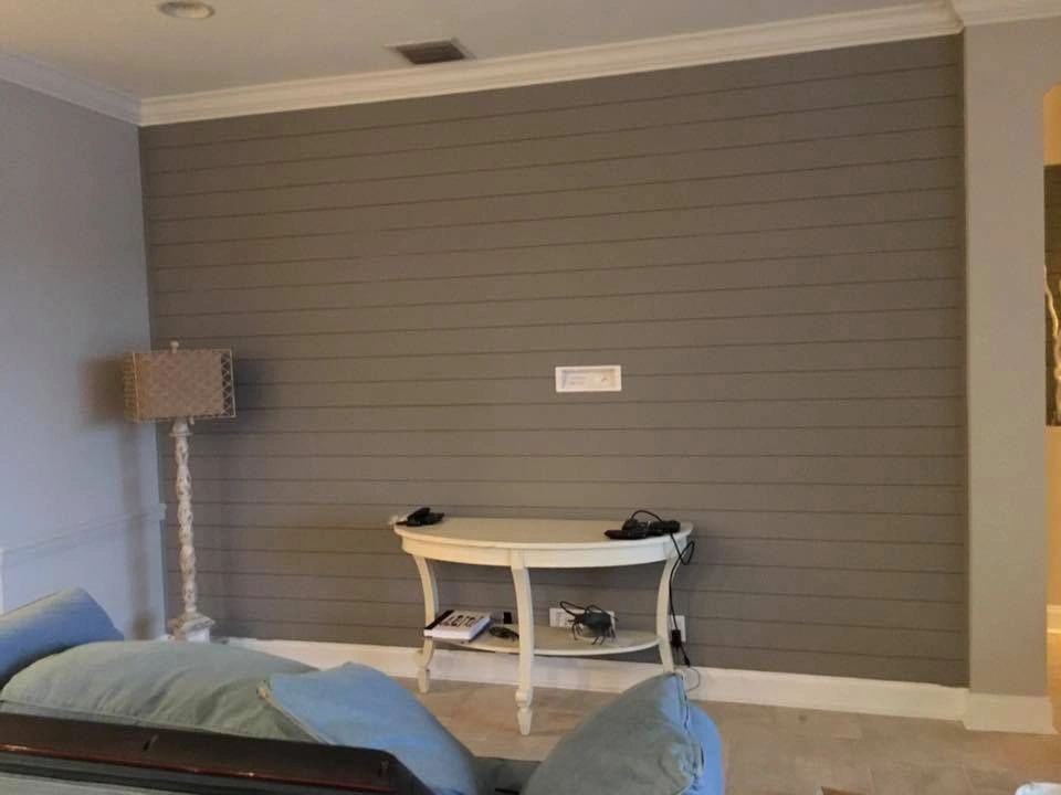 Gray horizontal shiplap accent wall
