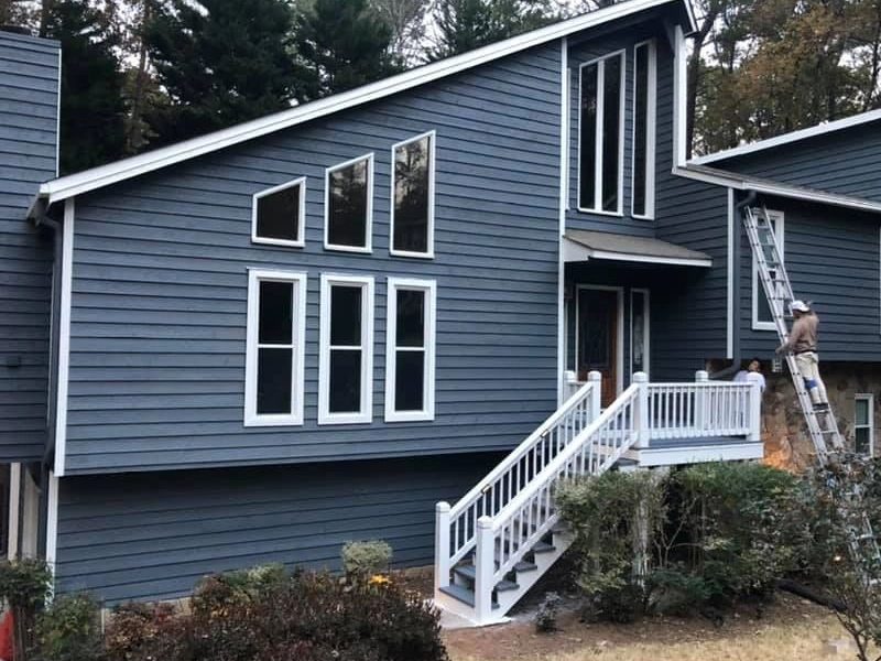 Blue house with new siding